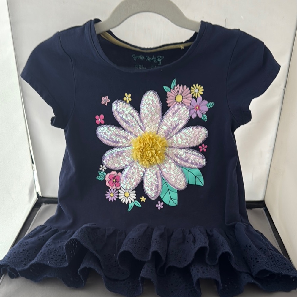 Cynthia Rowley Navy Blue Graphic‎ T-Shirt with Floral Design size4